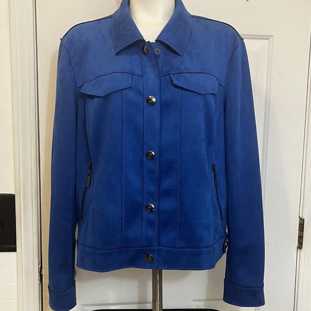 TRIBELLA Jacket Women's XL Cobalt Blue Faux Suede Snap Zip Pockets Blazer NWT